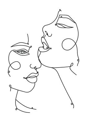 Two Girls Faces Line Art