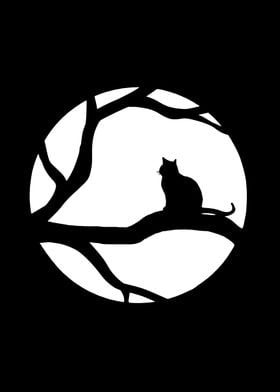 CAT MOON NIGHT TREE