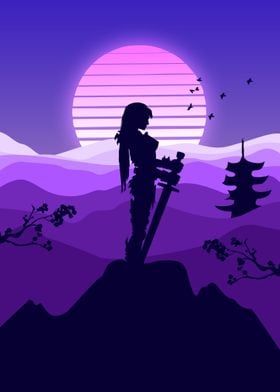 sword woman japan scenery