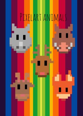 rainbow pixels animals