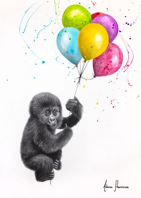 Baby Gorilla and Balloons