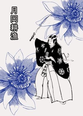 Samurai and blue flowers