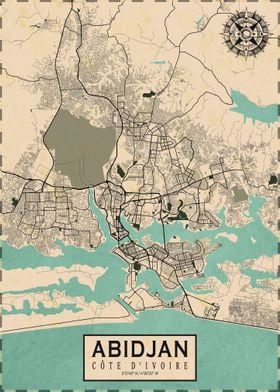 Abidjan City Map Vintage