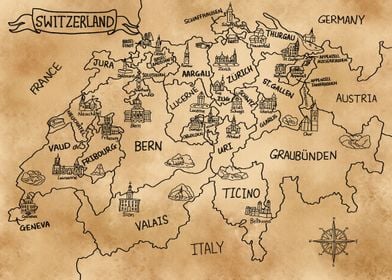 Vintage Switzerland Map