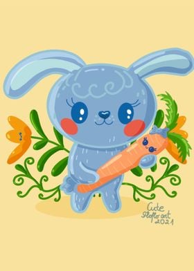 Blue bunny with carrot 