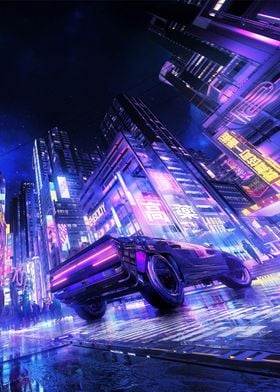 Cyberpunk neon night car