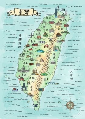 Taiwan Watercolor Map