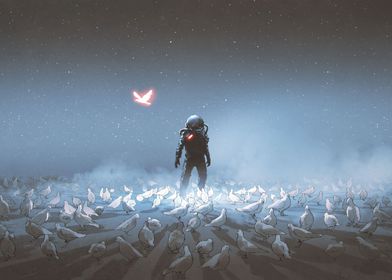 Astronaut with Birds