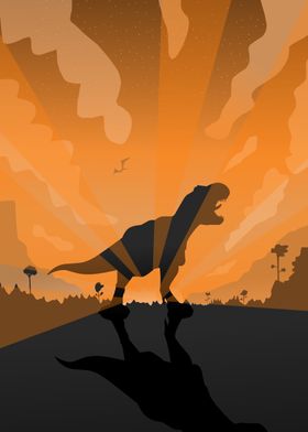 tyrannosaurs and sunset
