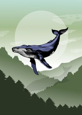 a whale flies over the for