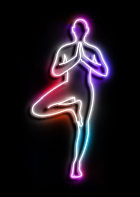 yoga tree pose neon art