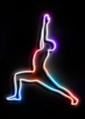 yoga warrior pose neon art