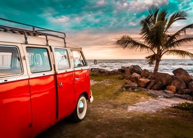 Classic car on the beach