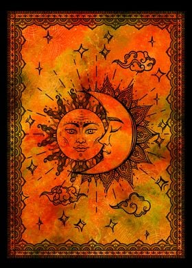 Warm vintage Sun and Moon