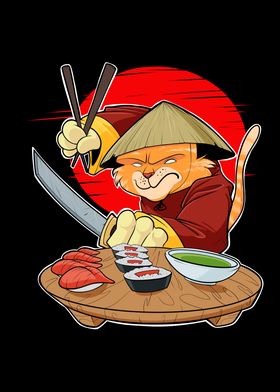 Samurai Sushi Cat Japanese