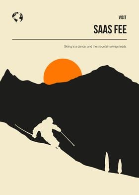 Saas Fee Skiing Travel Art