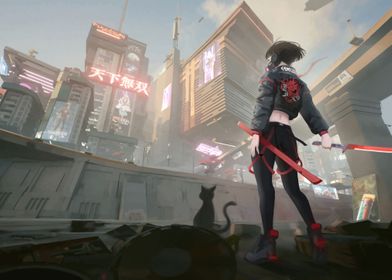 Cyberpunk samurai girl