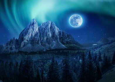 Aurora Borealis Moon Night