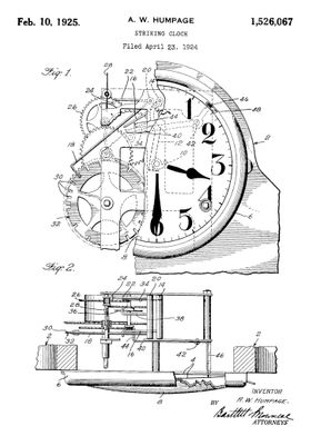 Striking clock patent 1925