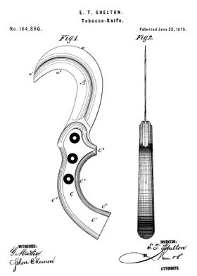 Tobacco knife patent 1875