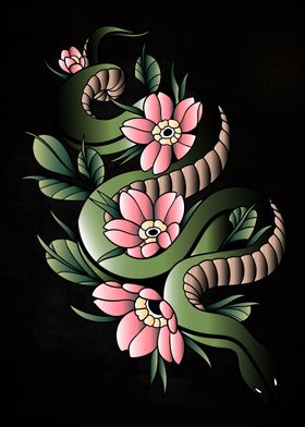 snake flowers tattoo