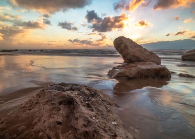 Sea sunset rocks Israel