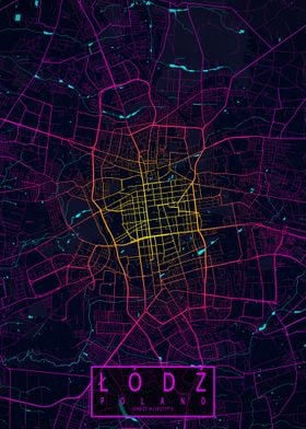 Lodz City Map Neon