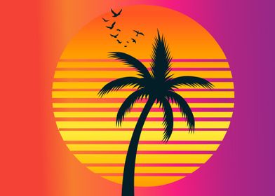 sunset retro beach