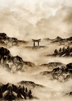 Sumi e Torii landscape