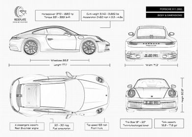 Porsche 911 992 blueprint