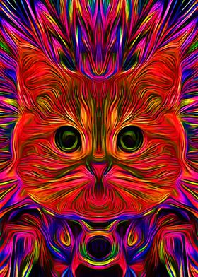 Psychedelic Cat Purple Art