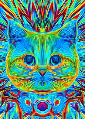 Psychedelic Cat Turquoise