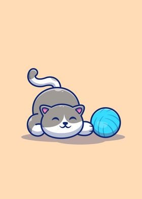 Cute Cat Playing Ball