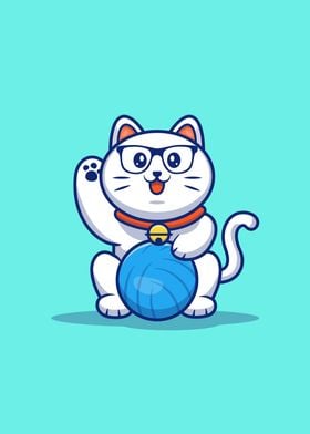 Cute Cat Playing Ball