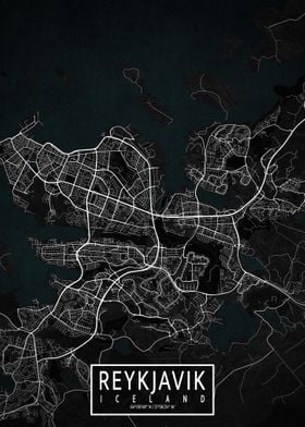 Reykjavik City Map Dark