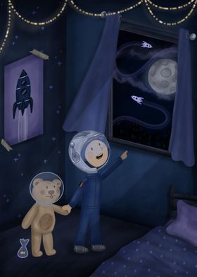 Child and bear go to space