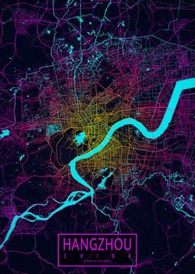 Hangzhou City Map Neon