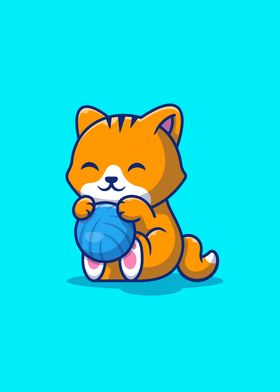 Cute Cat Playing Ball 