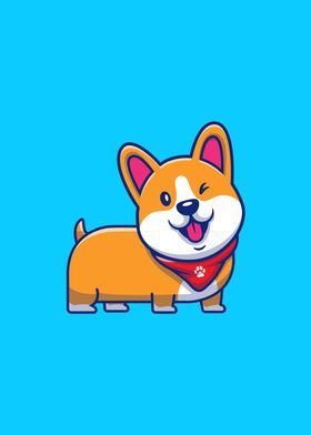 Cute Corgi Wink Cartoon