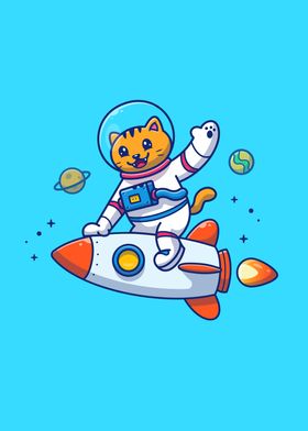 Cute Cat Astronaut Riding 