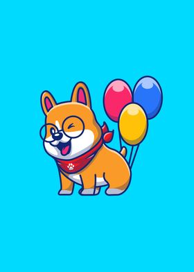 Cute Corgi With Balloons