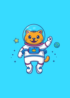 Cute Cat Astronaut Flying 