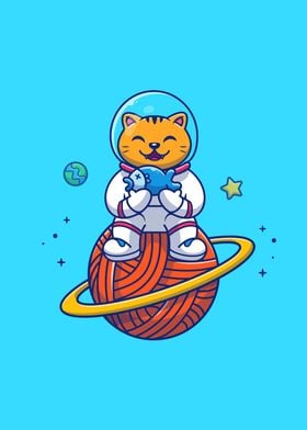 Cute Cat Astronaut Sitting