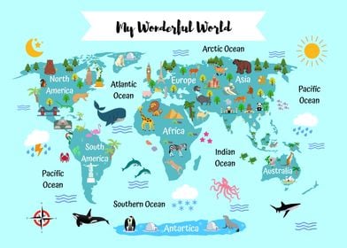 Animal Kids World Map