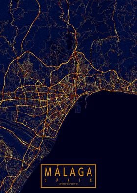 Malaga Map City At Night