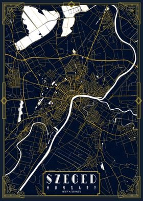 Szeged City Map Art Deco