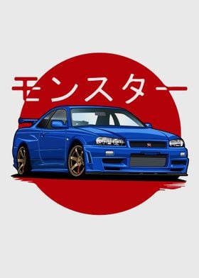 Nissan Skyline GTR R34' Poster, picture, metal print, paint by Pixaverse, Displate