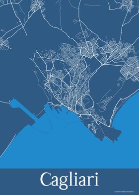 Cagliari Italy Blue Map