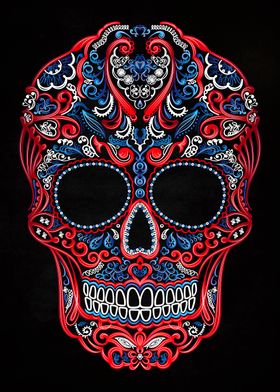 mexican skull red and blue