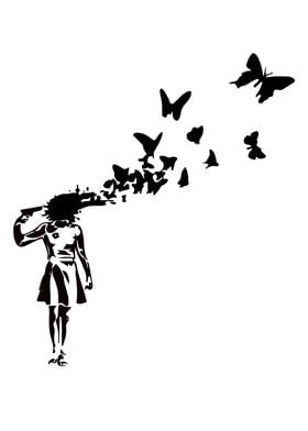 Banksy Girl Butterflies